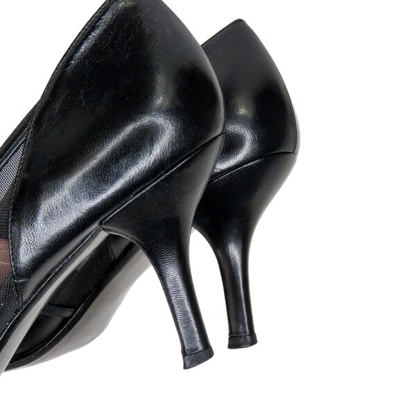Stuart Weitzman Black Leather D'Orsay Pointed Toe Pump Mesh Sides Size 7.5 - Picture 8 of 12